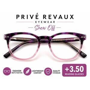 NEW Privé Revaux Show Off +3.50 Reading Glasses Purple Pink Ombre Eyeglass...